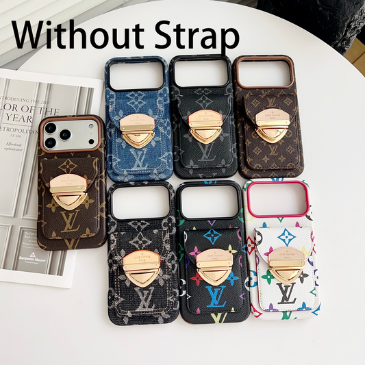Capa luxuosa crossbody para iPhone com bolso para cartão & Alça removível
