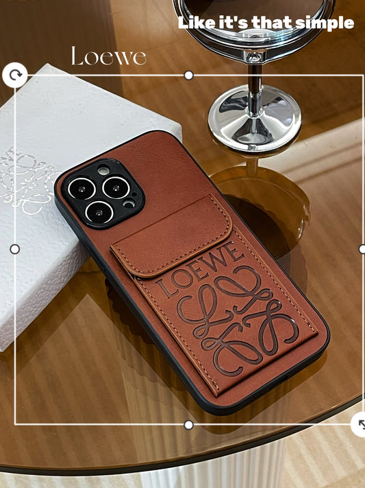 Capa luxuosa para iPhone com porta-cartões marrom-LZP241448