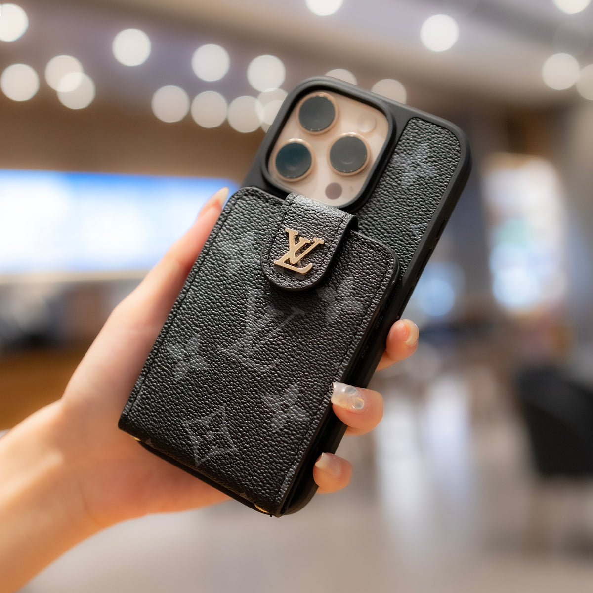 Capa luxuosa crossbody para iPhone com suporte para cartão & Alça