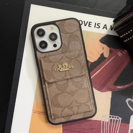 Capa clássica para iPhone com carteira porta-cartão marrom claro -SZK240425