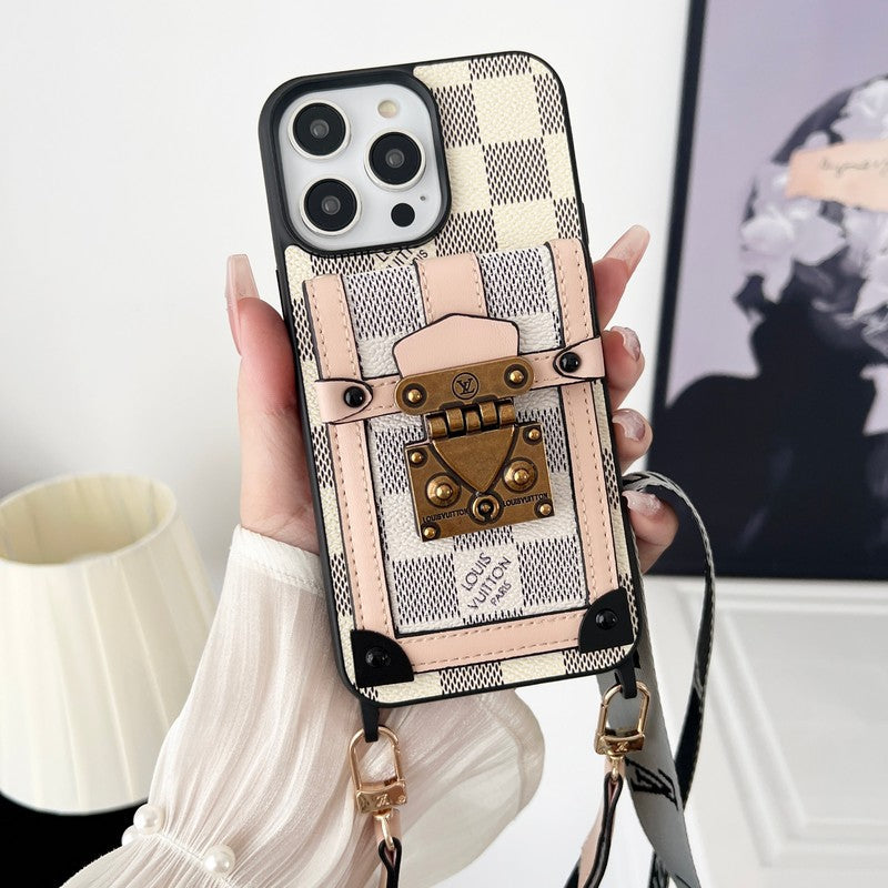 Funda de iPhone con cadena cruzada blanca & negra de lujo
