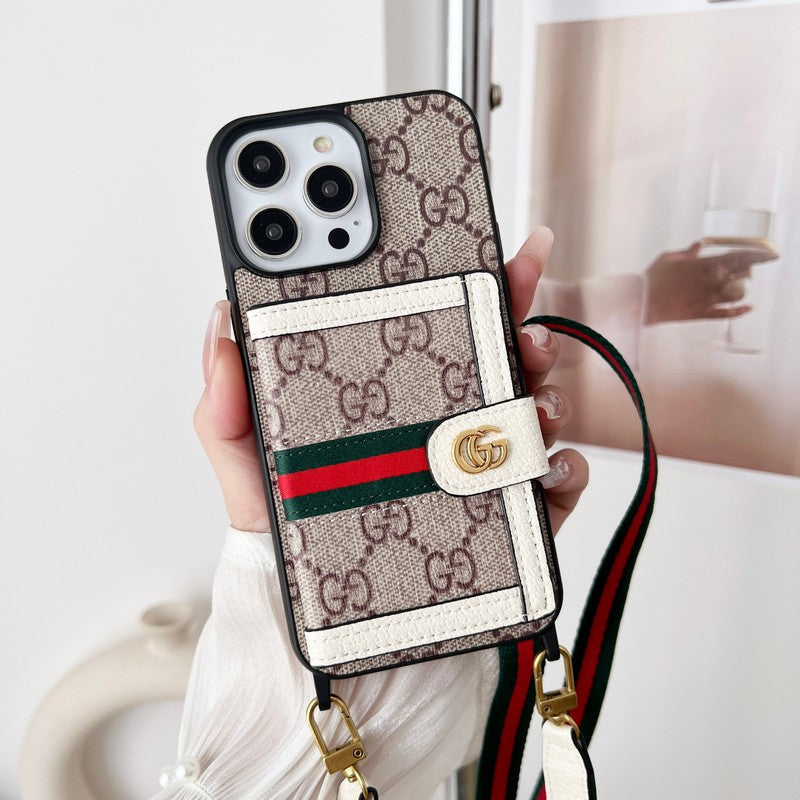 Funda clásica para iPhone con cadena y bolso para tarjetas premium
