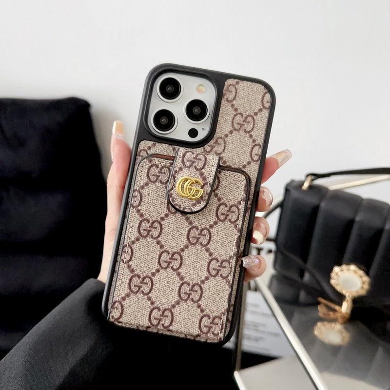 Funda de iPhone con cadena cruzada y bolso de tarjeta premium