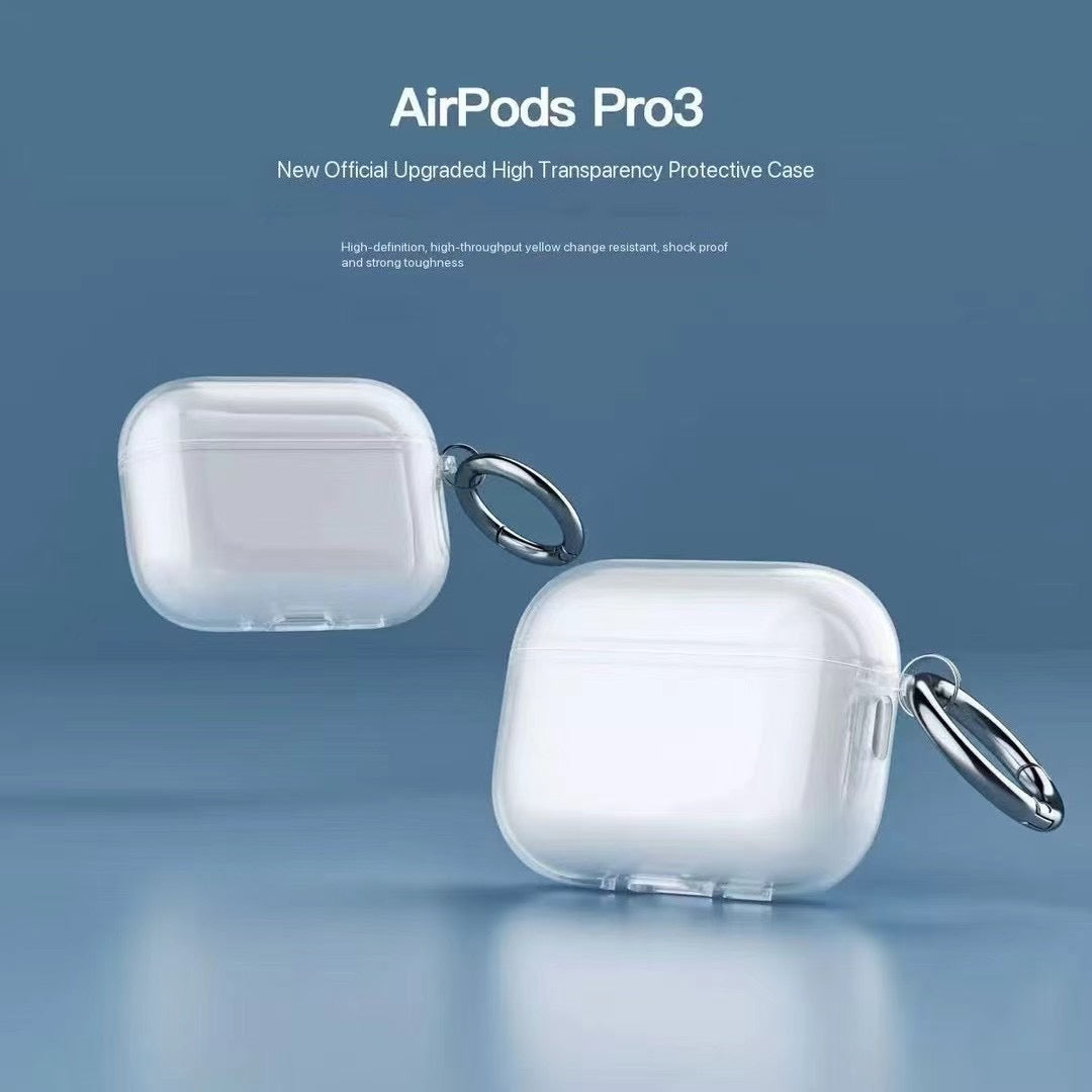 حافظة AirPods شفافة مع خطاف معدني