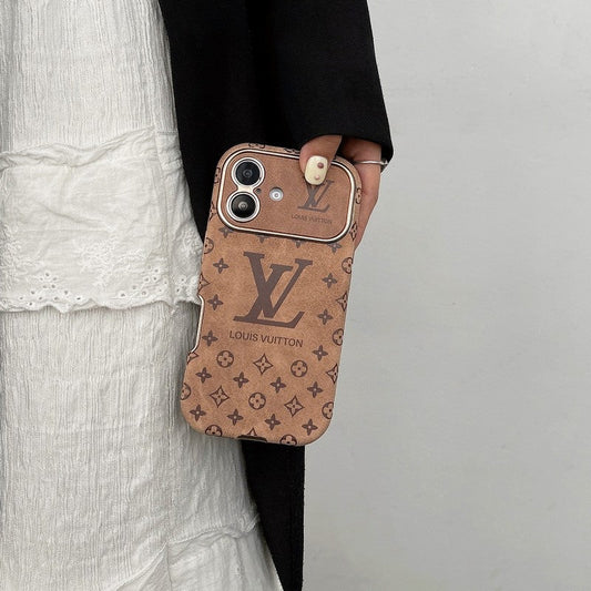 Capa luxuosa de couro marrom para iPhone de cor preta