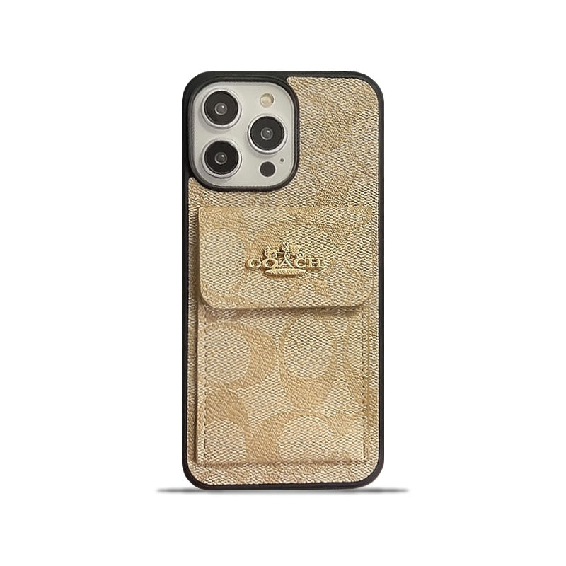 Capa clássica para iPhone com porta-cartões e carteira café -SZK240425