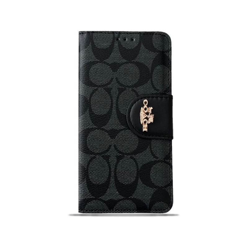 Capa clássica de couro para iPhone com porta-cartões preta