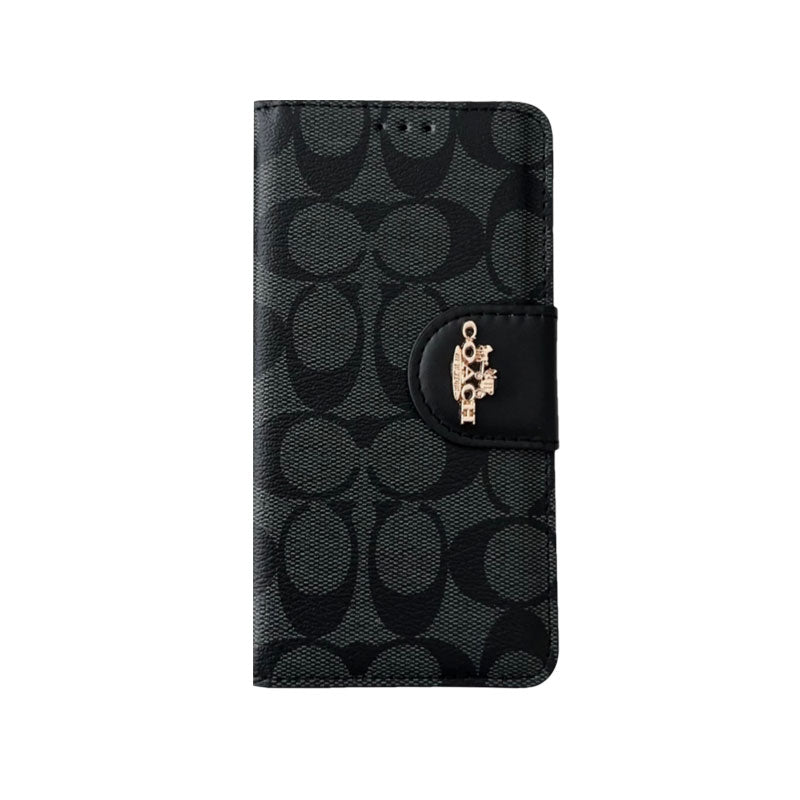 Capa clássica de couro para iPhone com porta-cartões preta