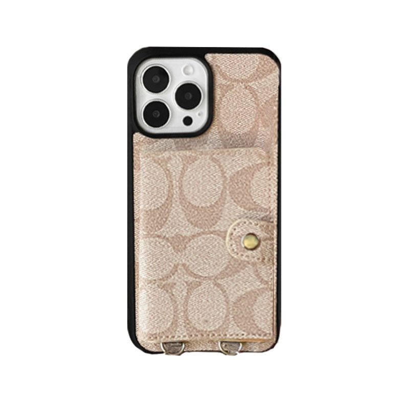 Klassische iPhone-Hülle mit Geldbörse und Riemen, Braun – SZK240402