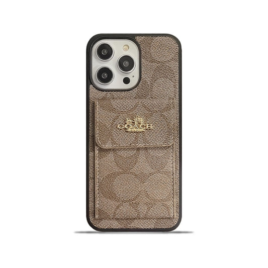 Capa clássica para iPhone com carteira porta-cartão marrom claro -SZK240425
