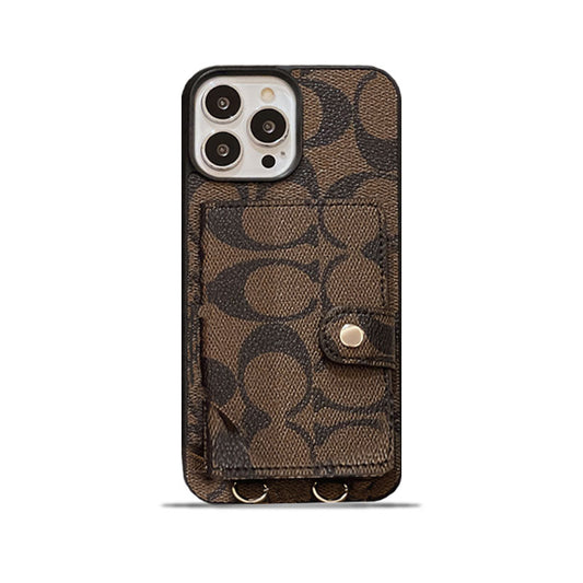 Capa clássica para iPhone com carteira e alça marrom -SZK240402