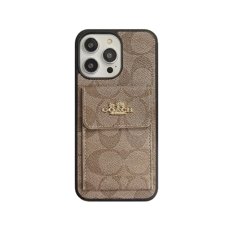 Capa clássica para iPhone com porta-cartões e carteira café -SZK240425