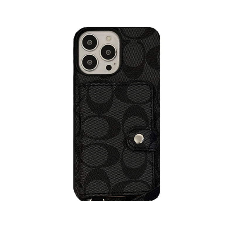 Klassische iPhone-Hülle mit Geldbörse und Riemen, Braun – SZK240402