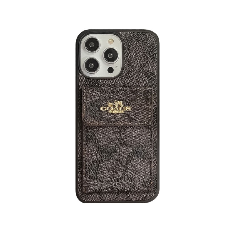 Capa clássica para iPhone com porta-cartões e carteira café -SZK240425