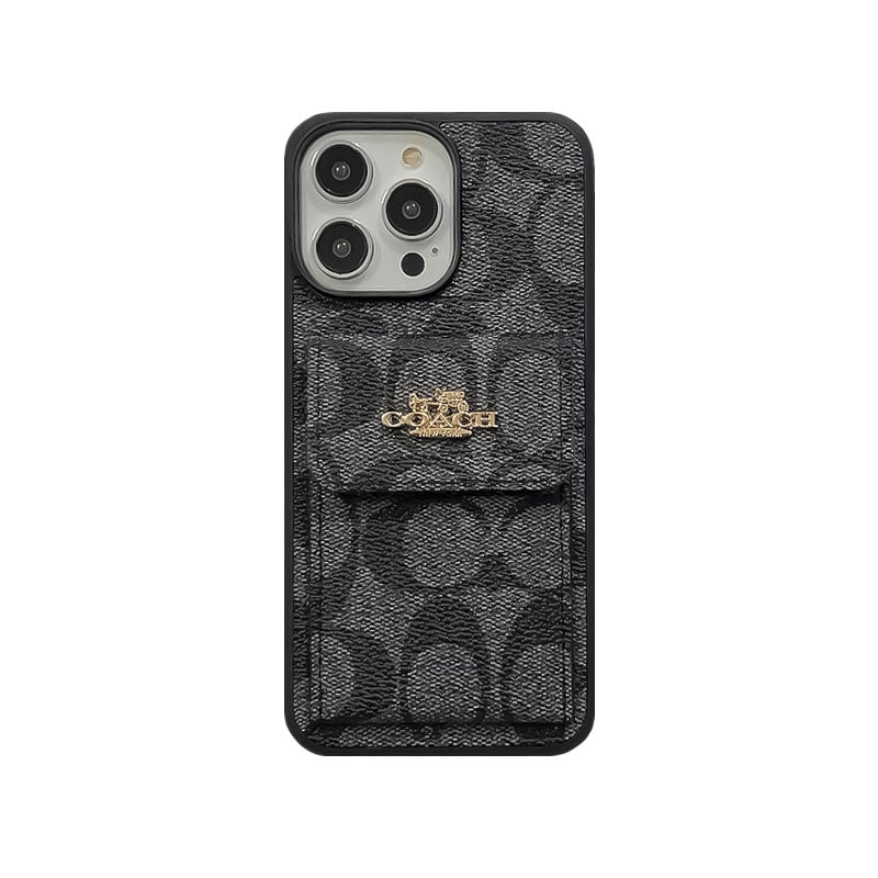 Capa clássica para iPhone com porta-cartões e carteira café -SZK240425