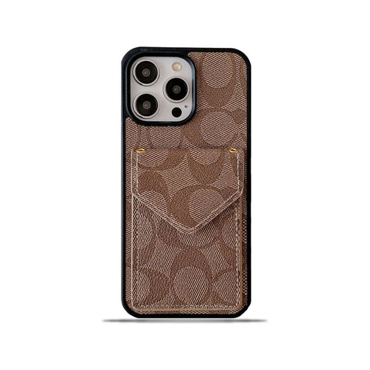 Capa clássica para iPhone com porta-cartões e alça marrom claro -SJ240513