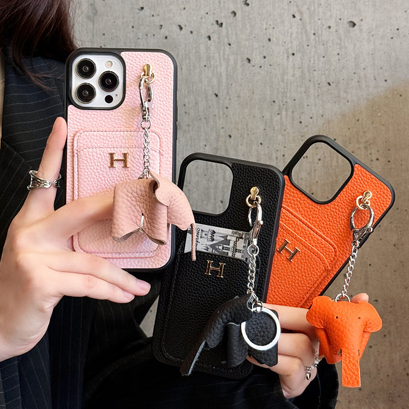 Custodia per iPhone con ciondolo in pelle porta carte H