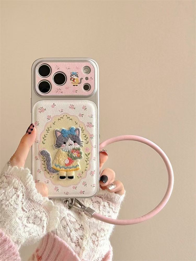 Floral Cat iPhone Case – Cute Embossed Shockproof Soft Cover