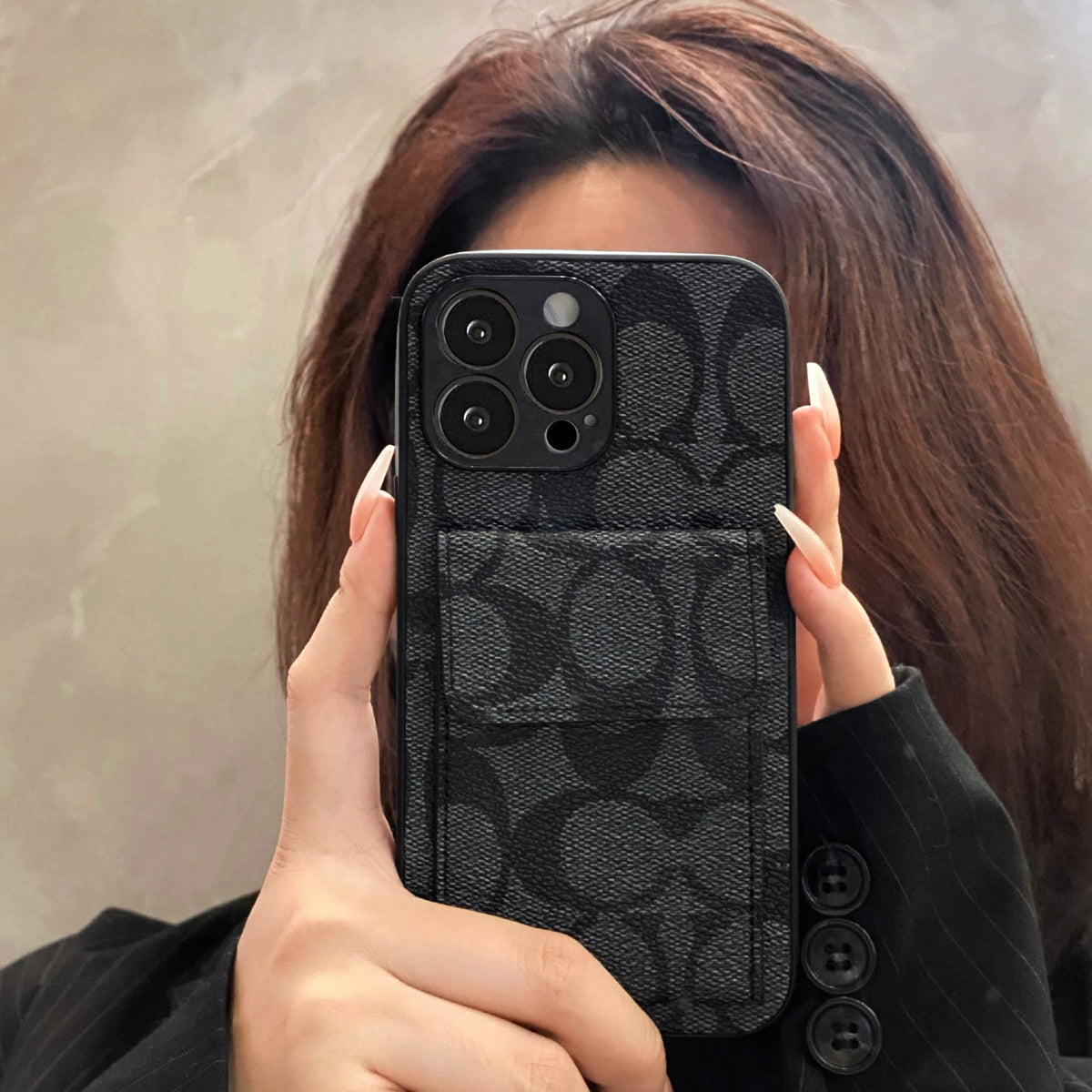 حافظة ايفون كلاسيكية مع محفظة لون اسود-HP240513