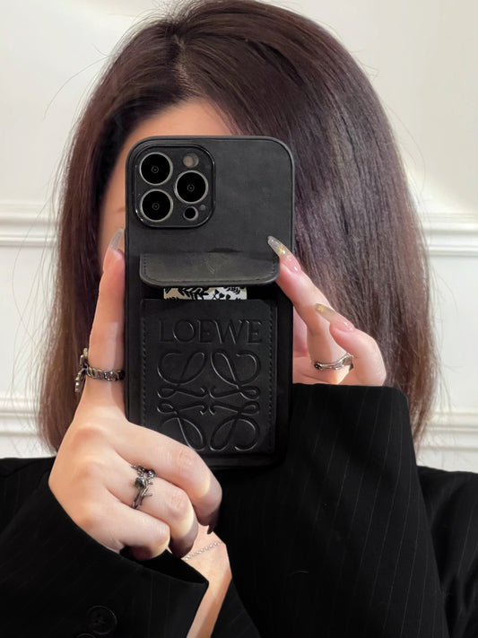 Luksuzna futrola za iPhone s držačem kartice crna-LZP241448