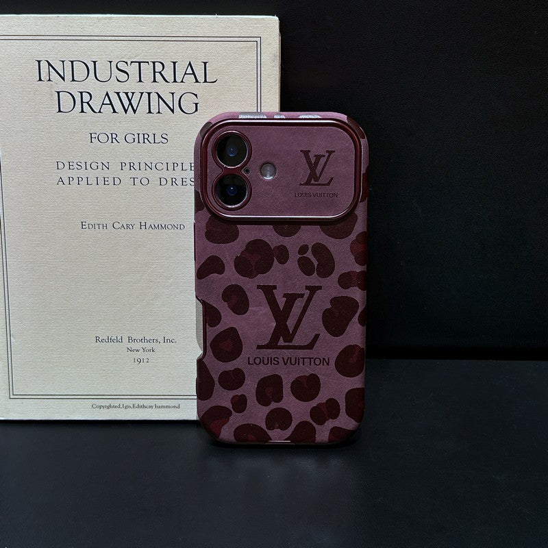 Capa luxuosa de couro marrom para iPhone em cor roxa