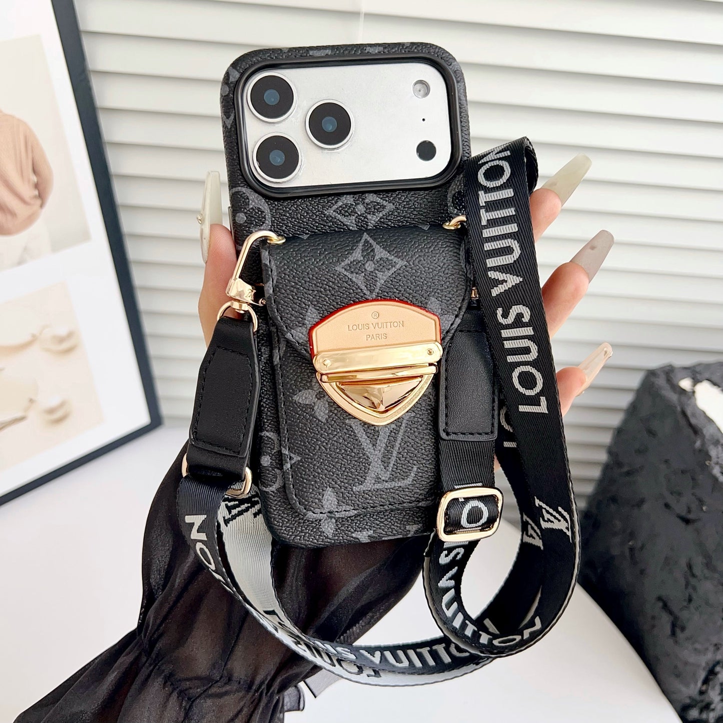 Luxury Crossbody iPhone Case with Card Pocket & Detachable Strap