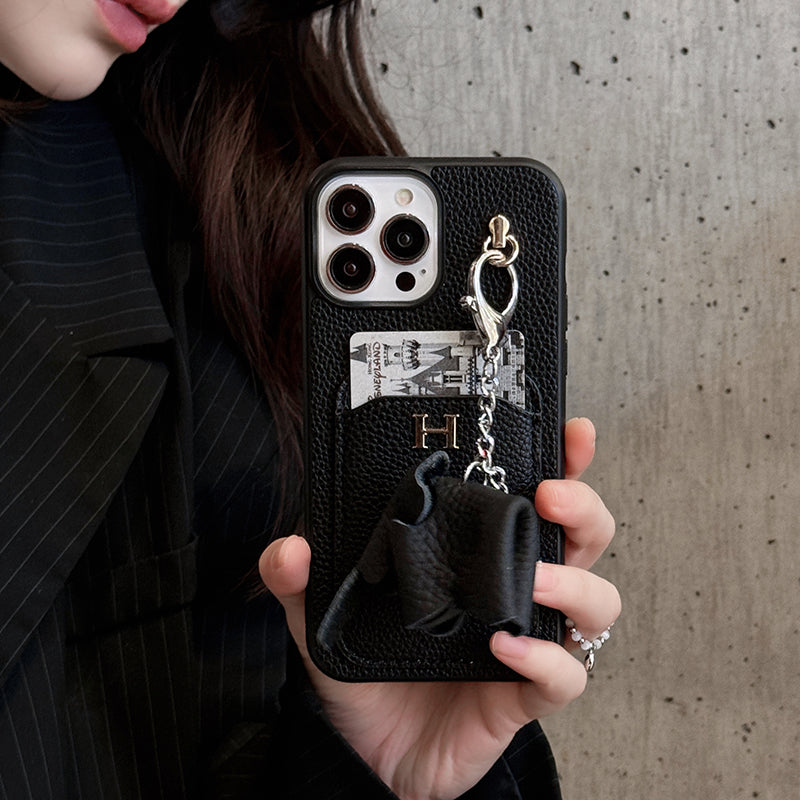 Custodia per iPhone con ciondolo in pelle porta carte H
