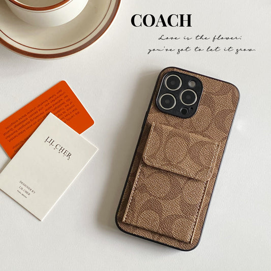 Capa clássica para iPhone com carteira marrom claro-HP240513