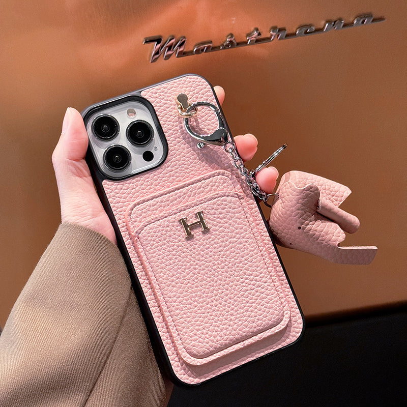 Custodia per iPhone con ciondolo in pelle porta carte H