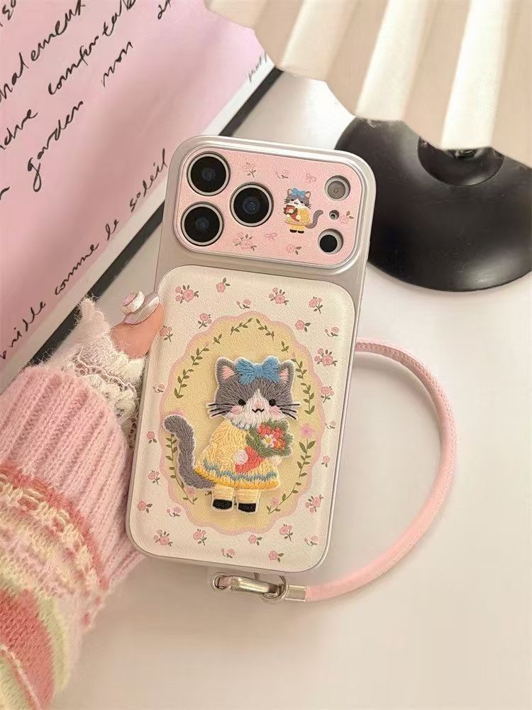 Floral Cat iPhone Case – Cute Embossed Shockproof Soft Cover