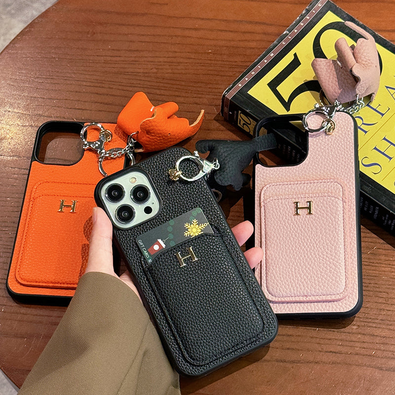 Custodia per iPhone con ciondolo in pelle porta carte H