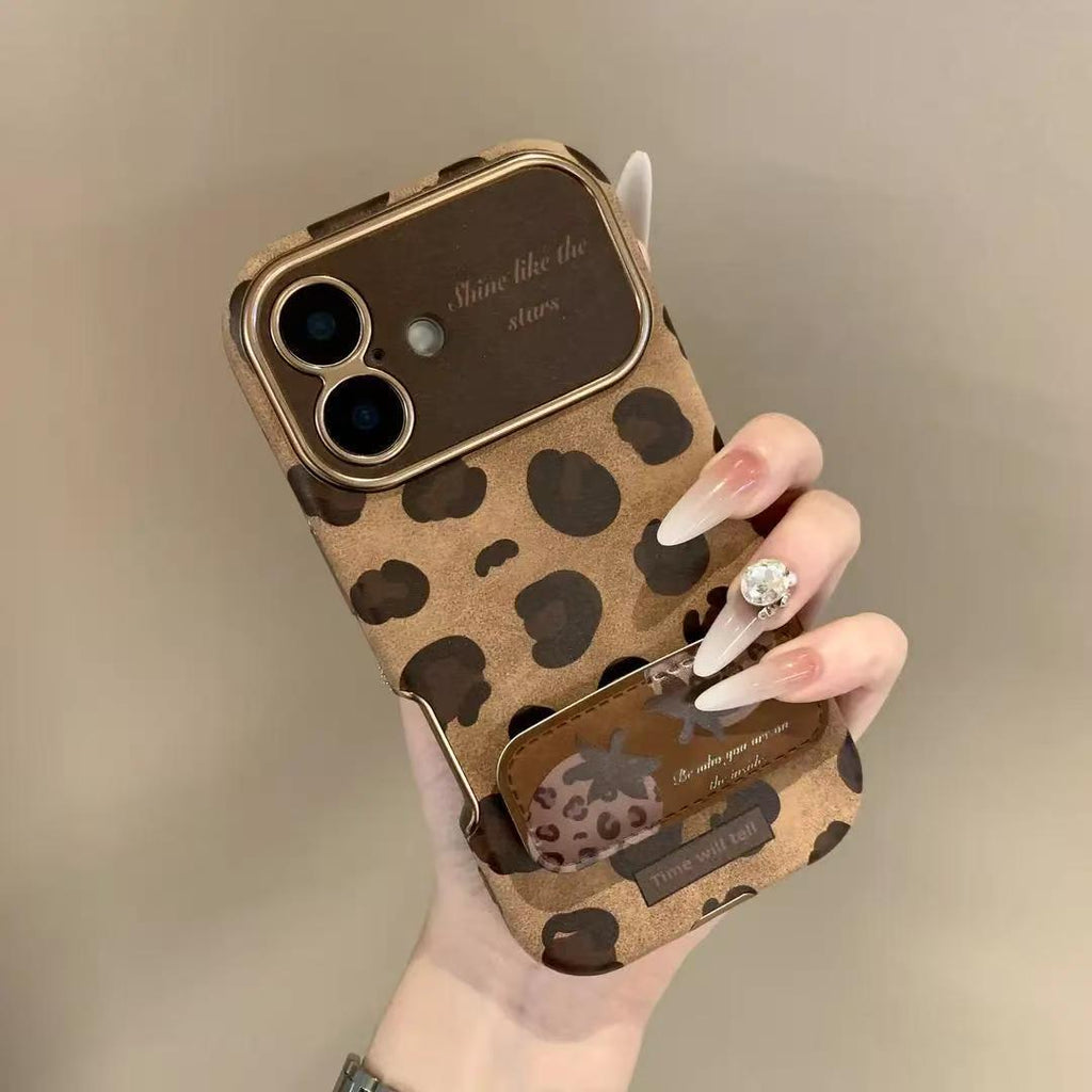 Vintage Leopard iPhone Case – Suede Leather Shockproof Luxury Cover