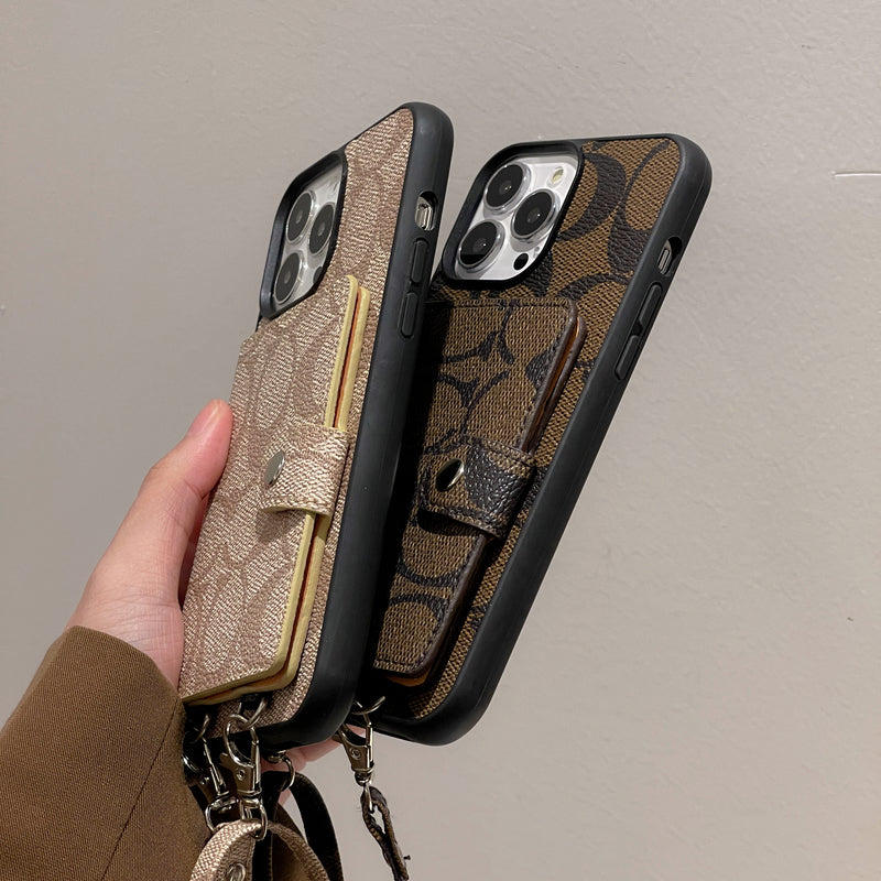 Klassische iPhone-Hülle mit Geldbörse und Riemen, Braun – SZK240402