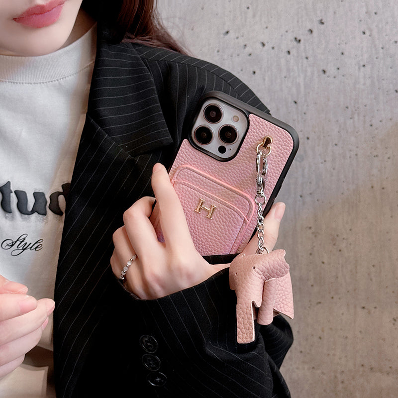 Custodia per iPhone con ciondolo in pelle porta carte H