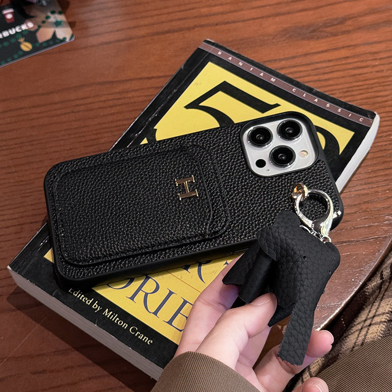 Custodia per iPhone con ciondolo in pelle porta carte H