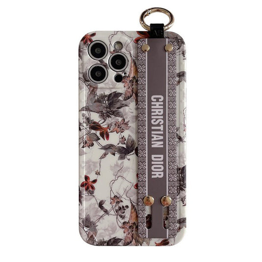 Capa para iPhone com pulseira de folha de bordo da moda