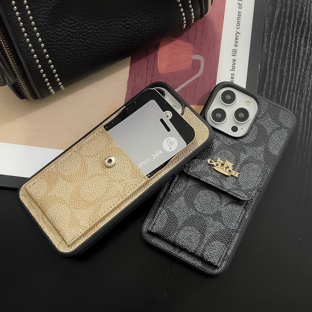 Capa clássica para iPhone com porta-cartões e carteira café -SZK240425