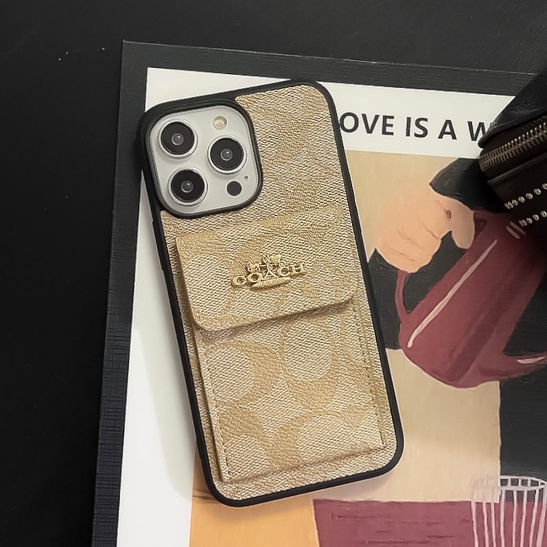 Capa clássica para iPhone com porta-cartões e carteira café -SZK240425