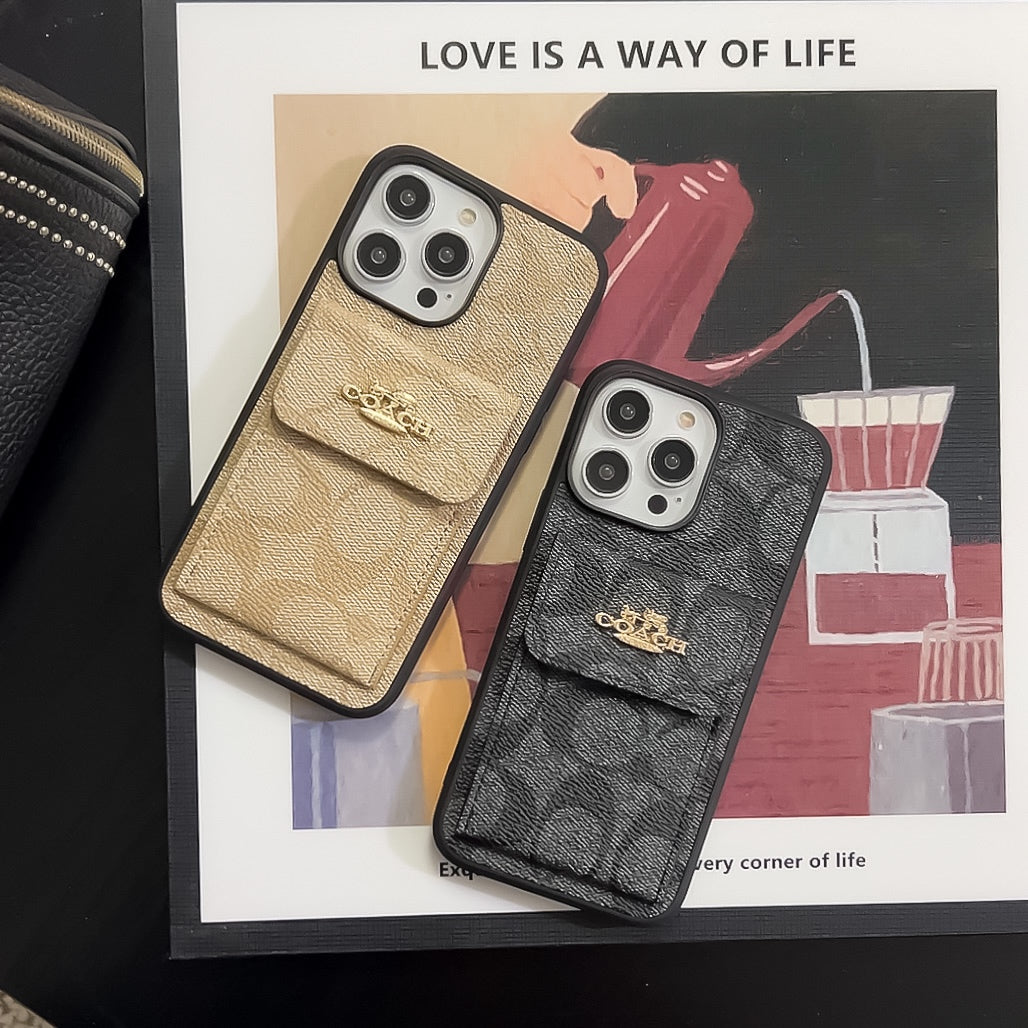 Capa clássica para iPhone com porta-cartões e carteira café -SZK240425