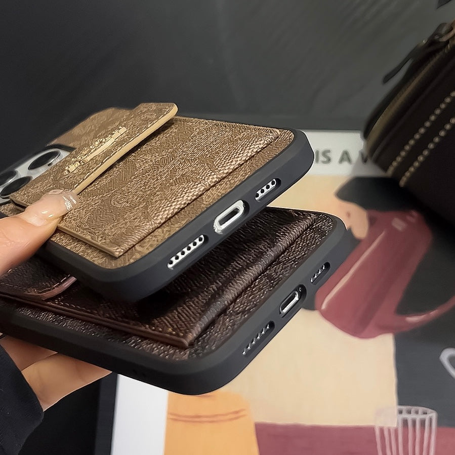Capa clássica para iPhone com porta-cartões e carteira café -SZK240425