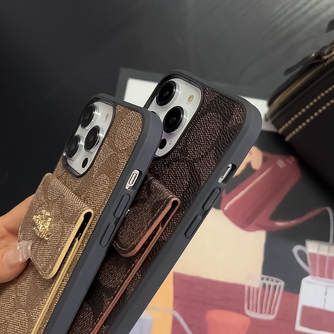 Capa clássica para iPhone com porta-cartões e carteira café -SZK240425
