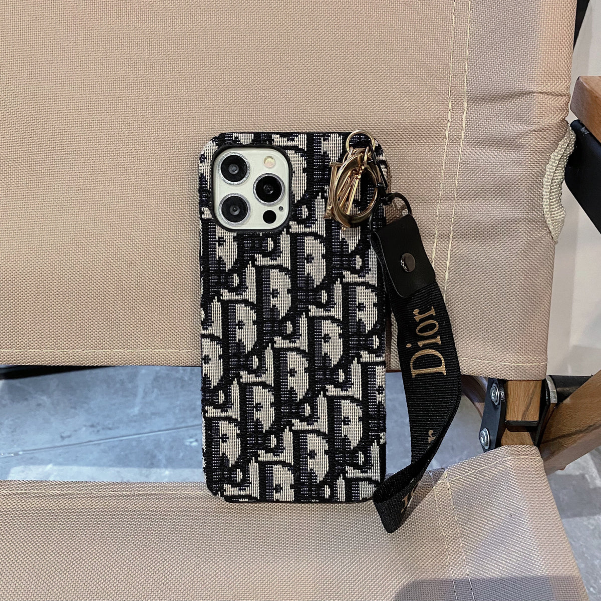 Modische iPhone-Hülle mit Riemen, Schwarz-GS240315
