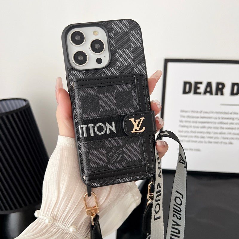 Bolsa de cartão luxuosa com corrente preta & Capa para iPhone branca