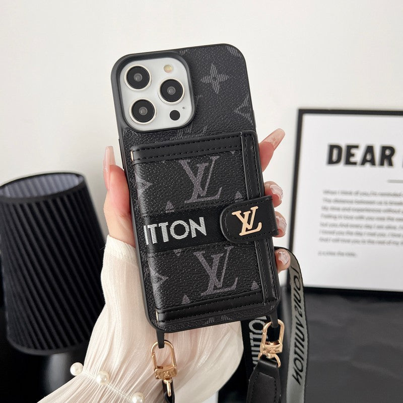 Bolsa de cartão luxuosa com corrente preta & Capa para iPhone branca
