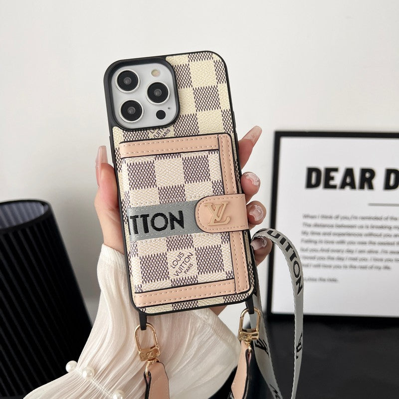 Bolsa de cartão luxuosa com corrente preta & Capa para iPhone branca