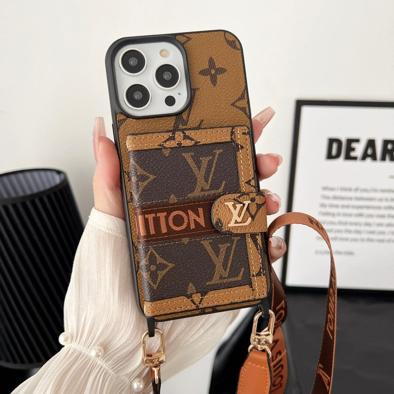 Luxus-Kartentaschenkette mit klassischer brauner iPhone-Hülle