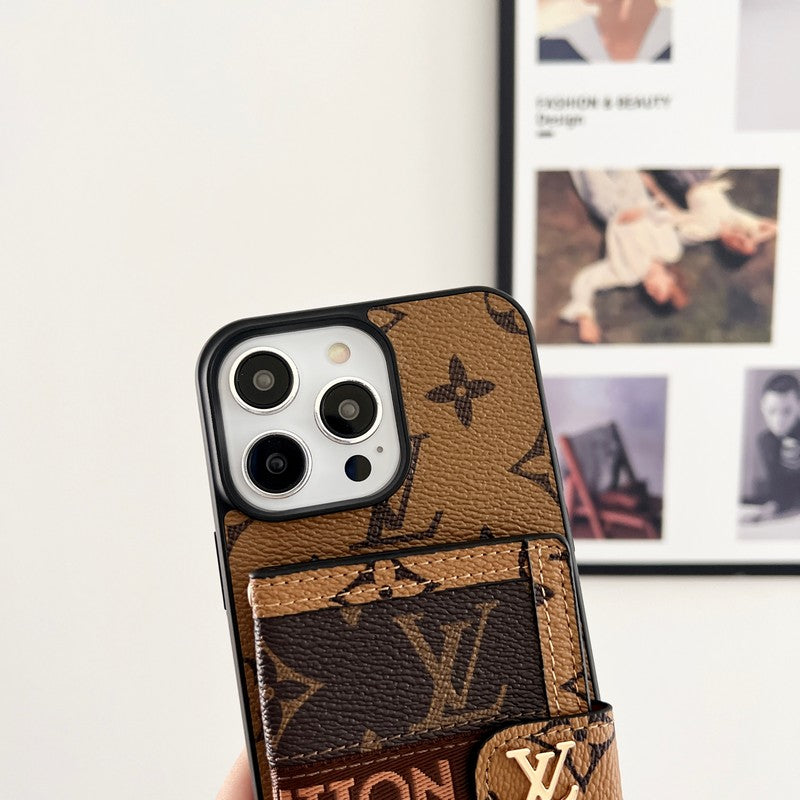 Luxus-Kartentaschenkette mit klassischer brauner iPhone-Hülle