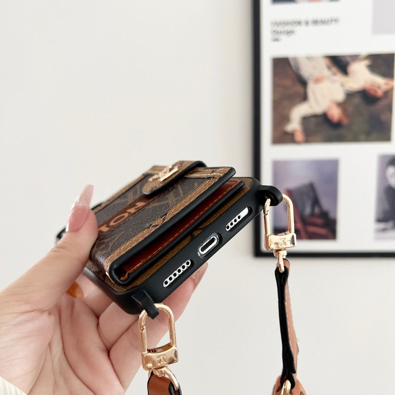 Bolsa de cartão luxuosa com corrente preta & Capa para iPhone branca