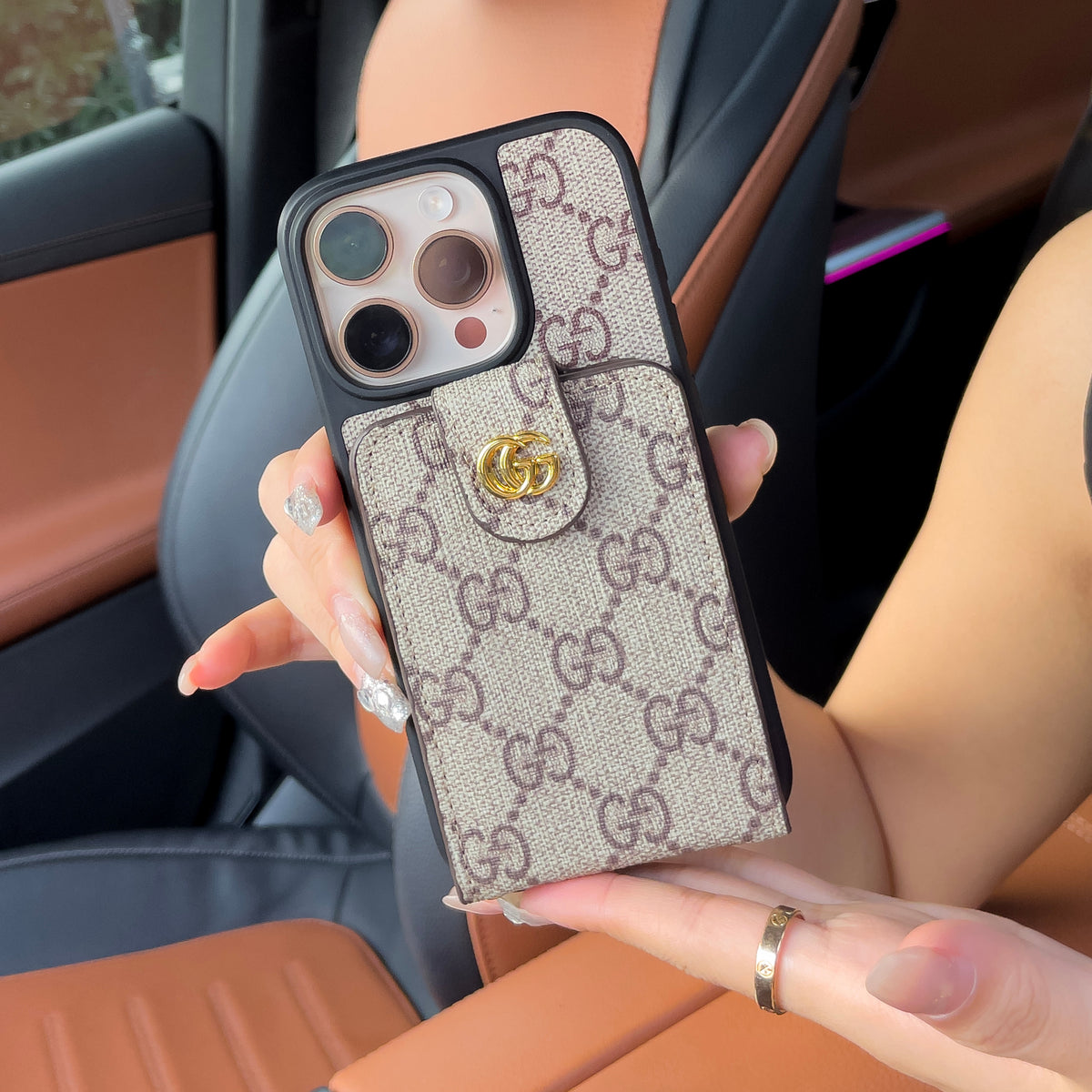 Capa luxuosa crossbody para iPhone com suporte para cartão & Alça