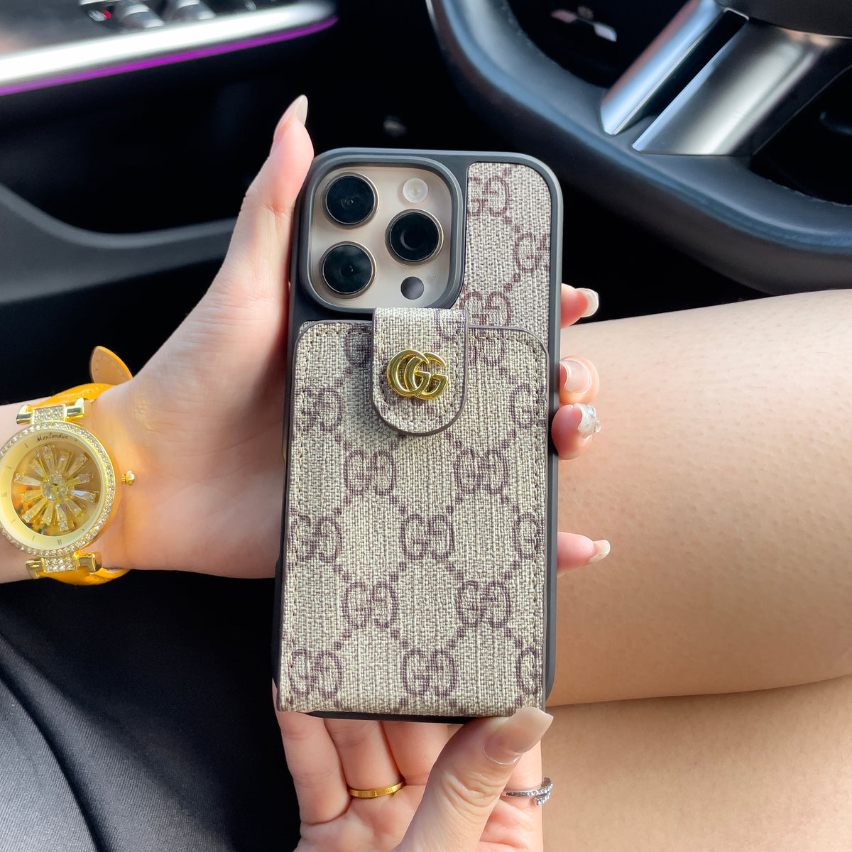 Capa luxuosa crossbody para iPhone com suporte para cartão & Alça